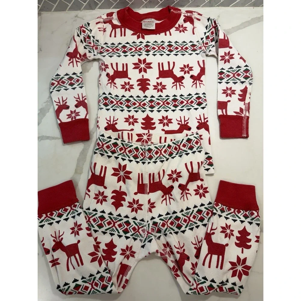 Hanna Andersson Dear Deer Christmas Pajamas 3T Reindeer Organic Cotton Holiday